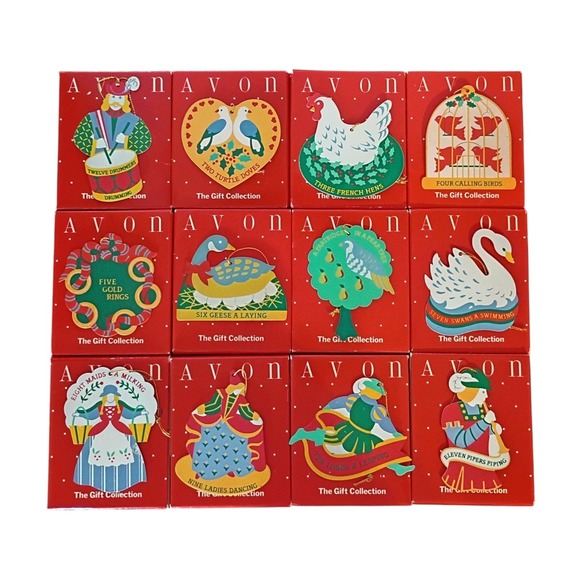 Avon Twelve 12 Days of Christmas Metal Ornaments Complete Set with Boxes 1983 - Picture 1 of 14